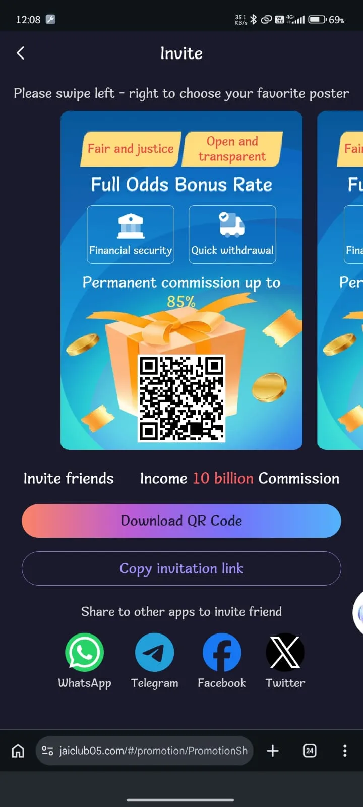 Jai Club App refer and earn link share page